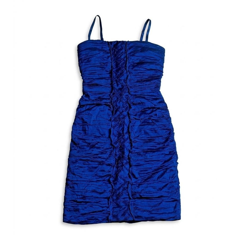 BCBGMAXAZRIA Royal Blue Ruched Bodycon Dress Size 4 Strappy Mini Cocktail Party